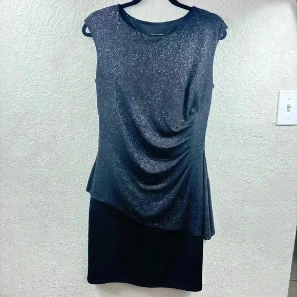 Formal Black Shimmer Dress with Side Ruching Detail - Size 10 - Picture 1 of 6